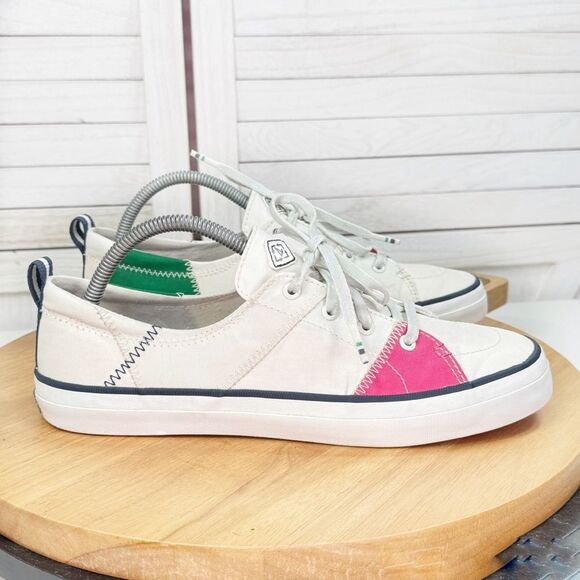 Sperry Crest Vine Bionic Sailcloth Sneaker Shoes White Pink Green 10 - Picture 1 of 11